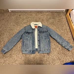 Levi’s Sherpa Trucker Jacket Medium Wash - Mustard - Size Small